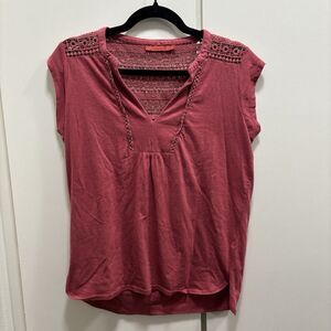 Prana Women’s Sz Medium Red Pink Lace Yvonna Top Relaxed Boho